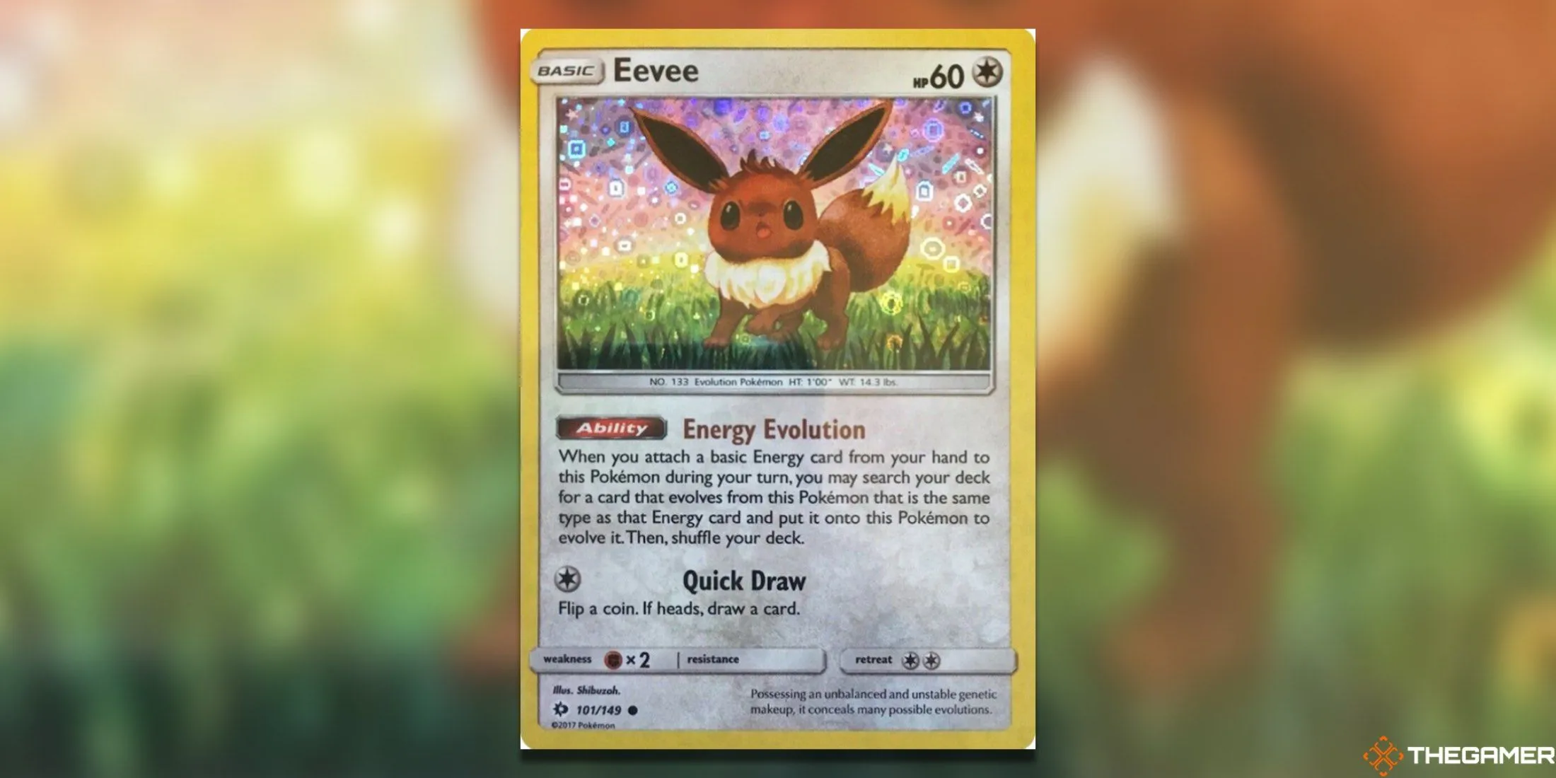 Thẻ bài Eevee 101/149 promo General Mills với hiệu ứng holo độc đáo