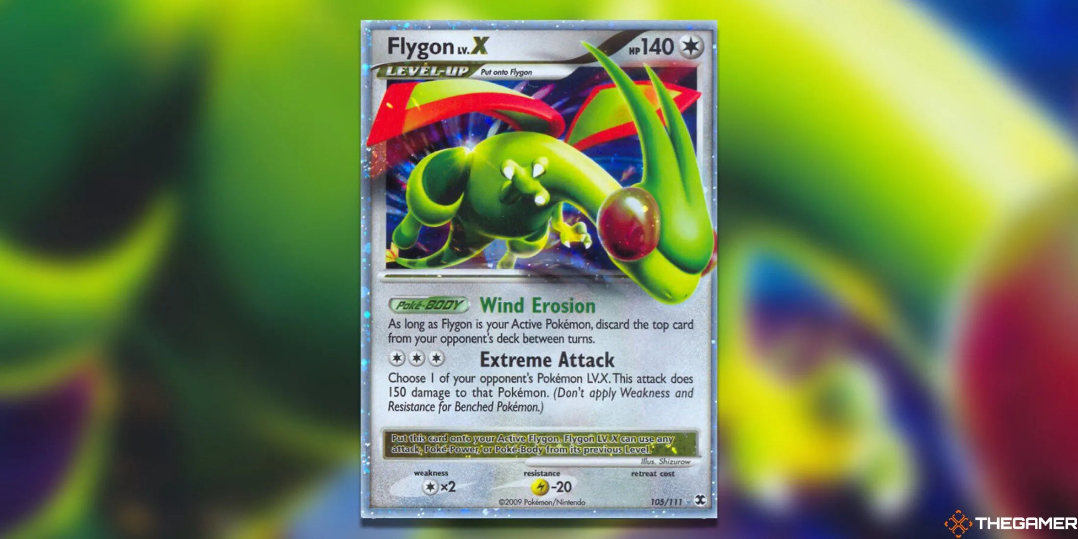 Thẻ bài Pokemon TCG Flygon LV. X Ultra Rare từ set Rising Rivals, với thiết kế bay lượn độc đáo.