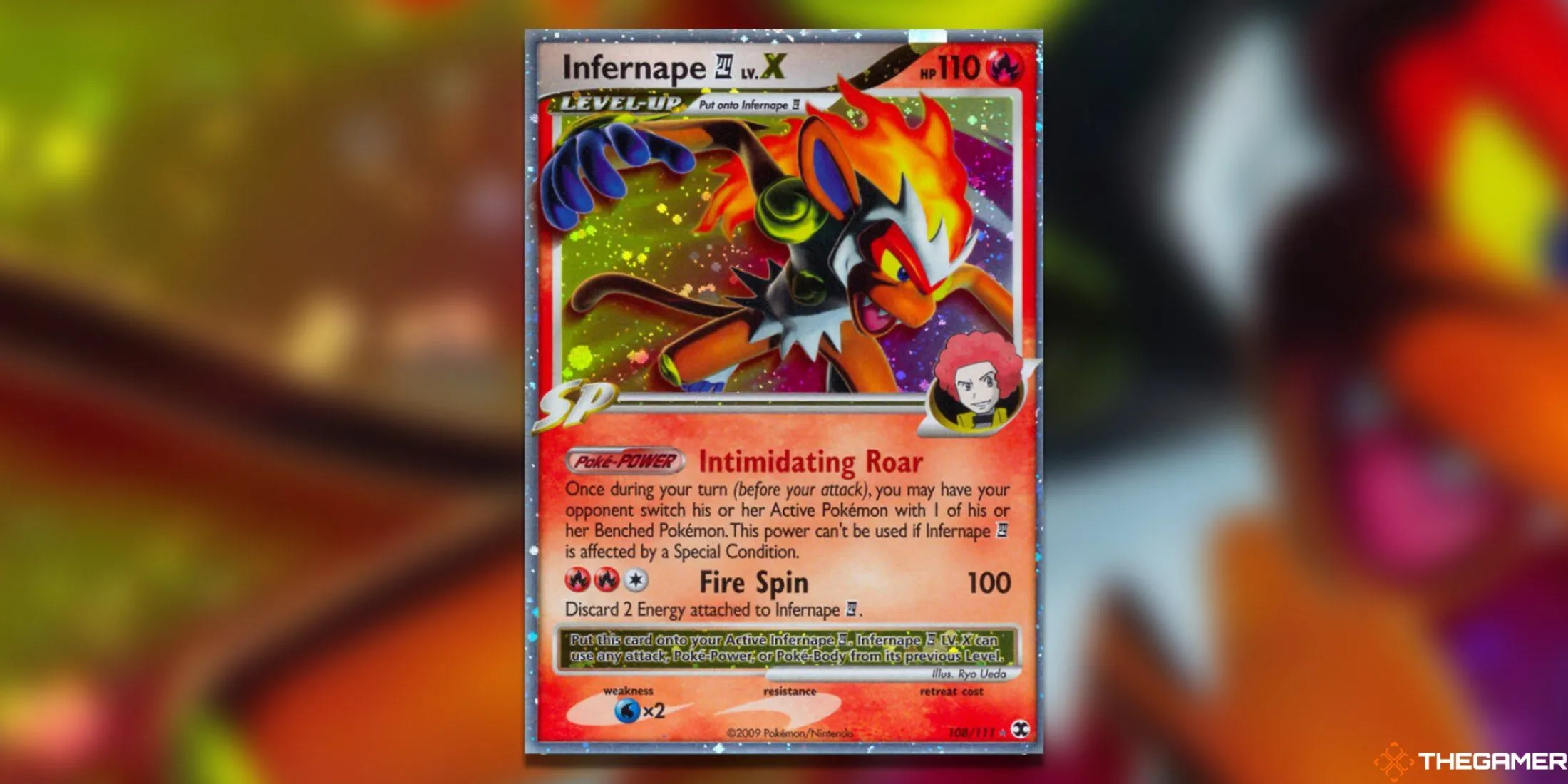 Thẻ bài Pokemon TCG Infernape E4 LV. X Ultra Rare từ set Rising Rivals, với thiết kế rực lửa và ấn tượng.