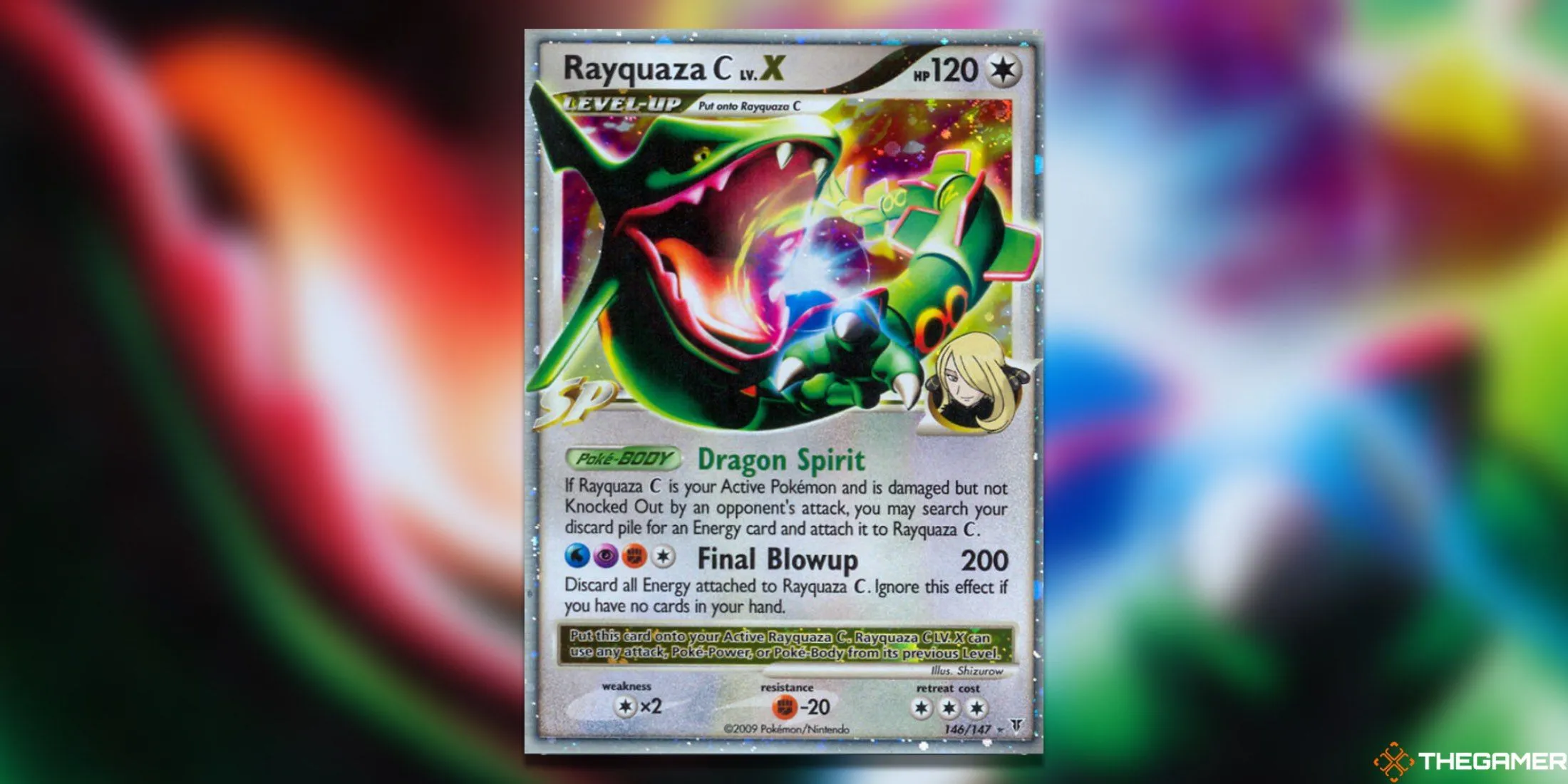 Thẻ bài Pokemon TCG Rayquaza C LV. X Ultra Rare từ set Supreme Victors, thể hiện sự oai vệ của Rayquaza.