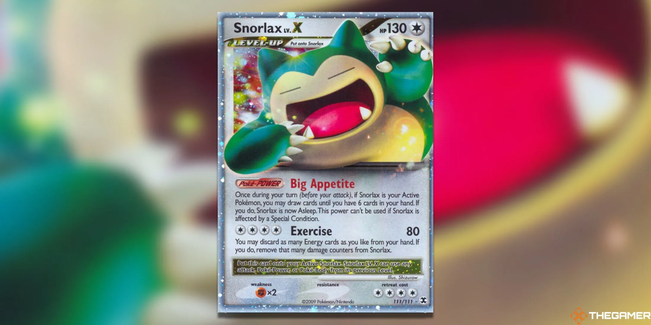 Thẻ bài Pokemon TCG Snorlax LV. X Ultra Rare từ set Rising Rivals, thể hiện Snorlax trong tư thế năng động thay vì ngủ.
