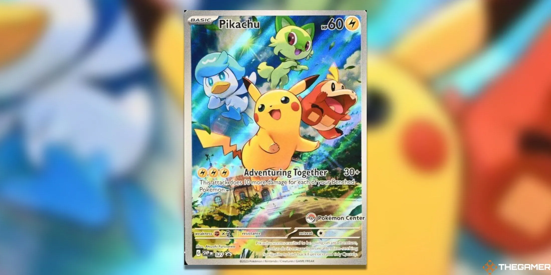 Thẻ Pikachu promo độc quyền Pokemon Center từ set Scarlet &amp; Violet, với các Pokemon Paldea đáng yêu.