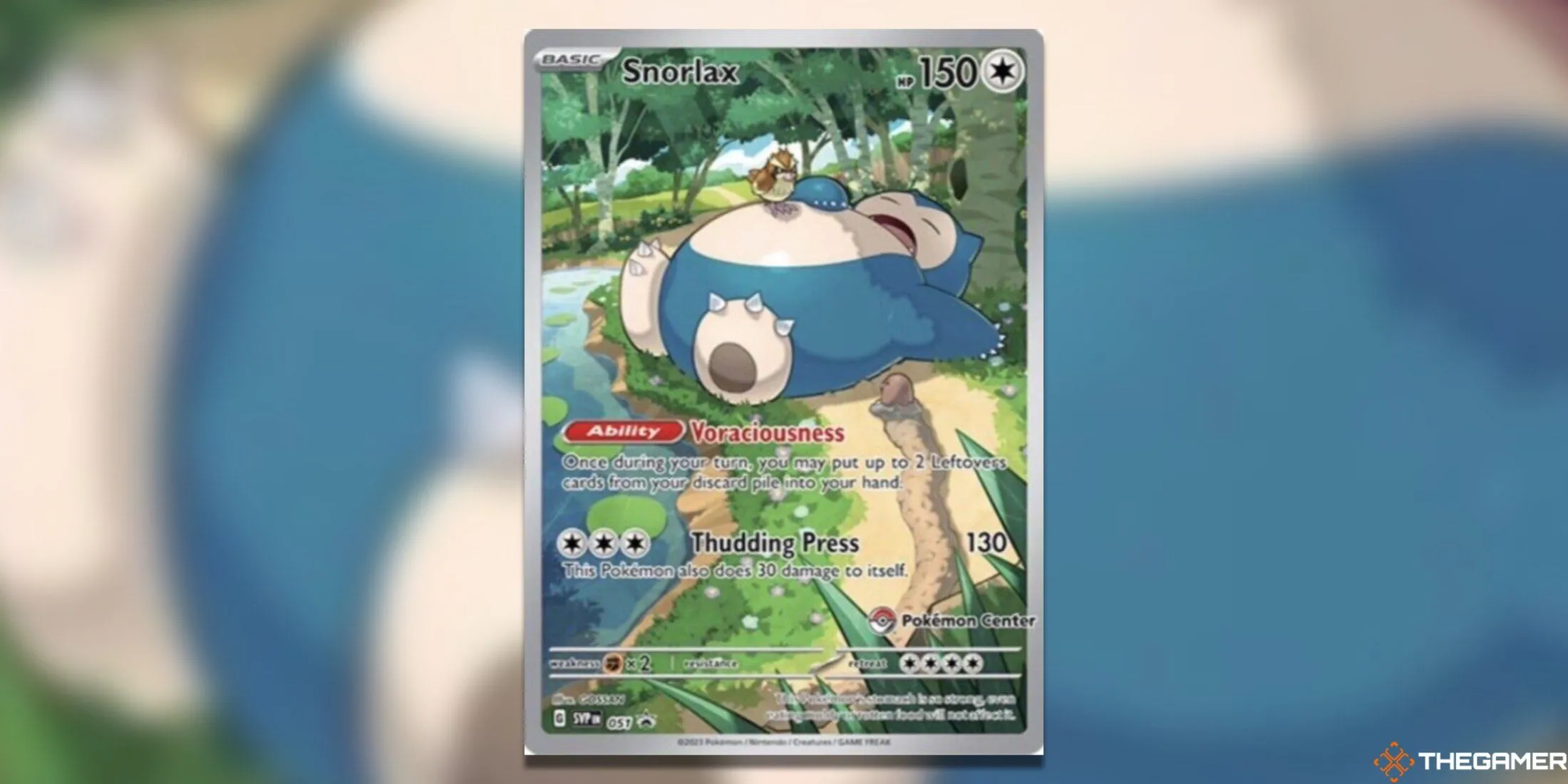Thẻ Snorlax promo độc quyền Pokemon Center từ set Scarlet &amp; Violet 151, biểu tượng cho sự hoài niệm.