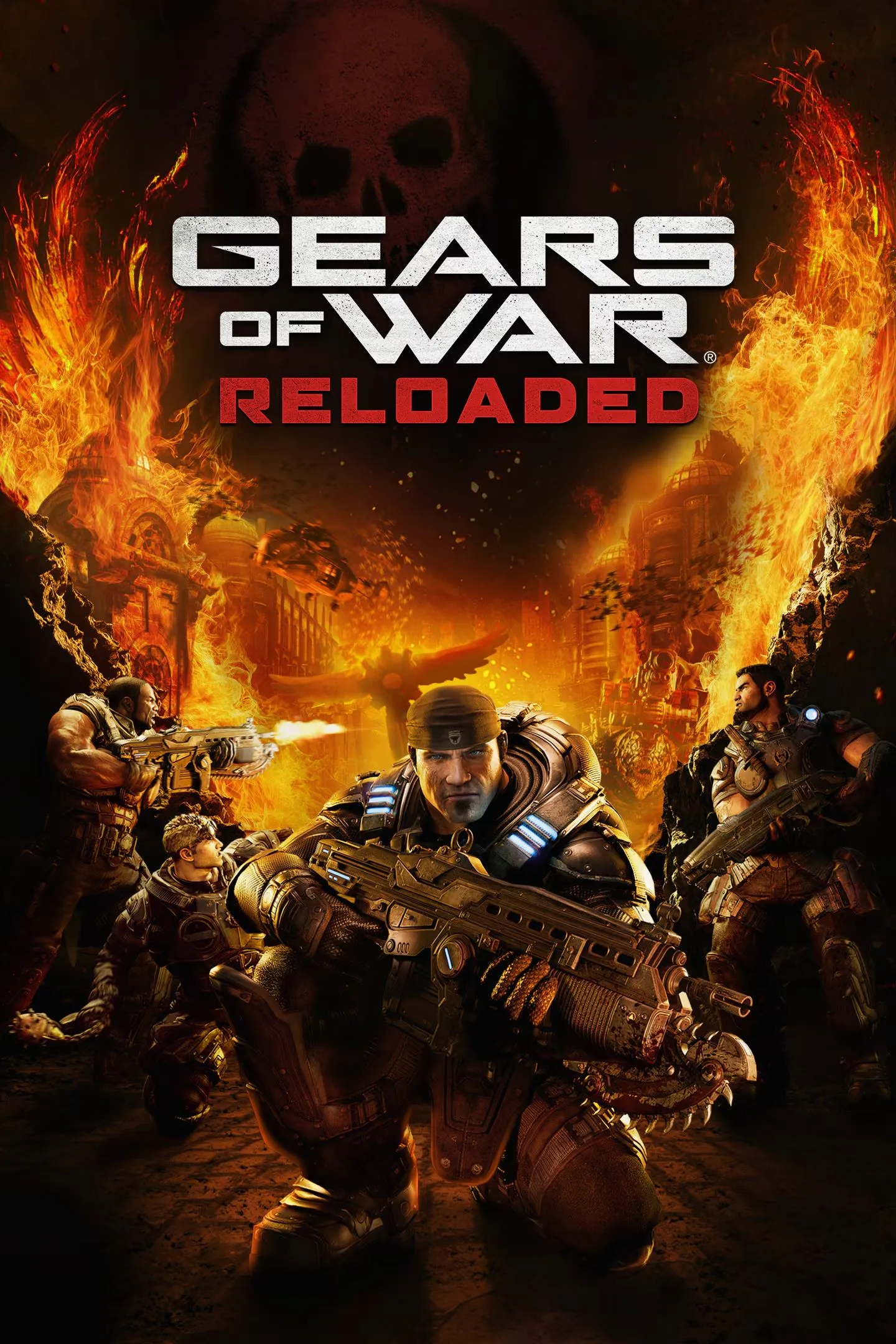 Ảnh bìa chính thức của Gears of War Reloaded, game tái hiện cuộc chiến khốc liệt của chủng tộc Locust.
