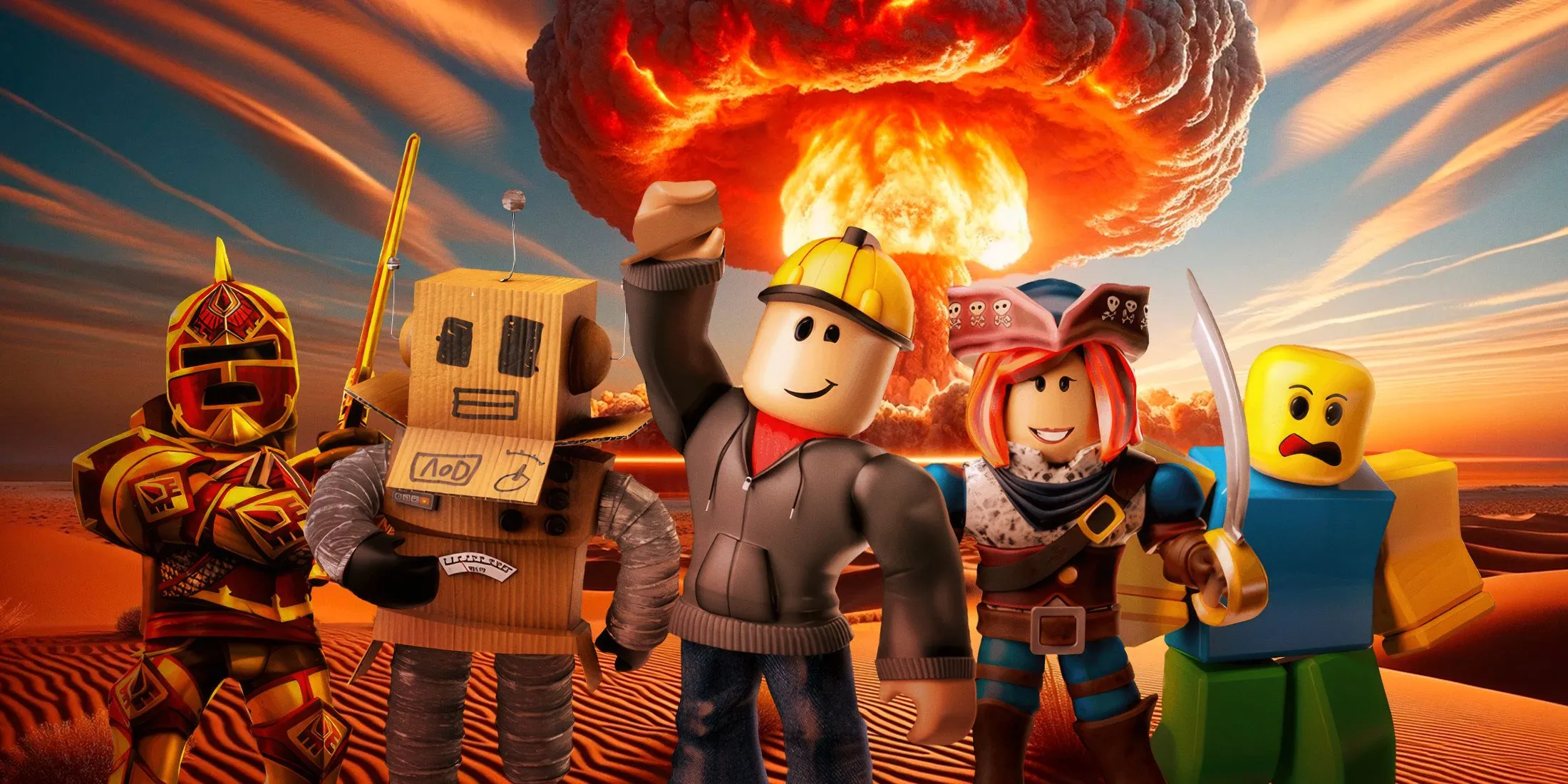 Các nhân vật Roblox trong bối cảnh hỗn loạn, tượng trưng cho làn sóng phản đối và kiến nghị yêu cầu CEO từ chức.