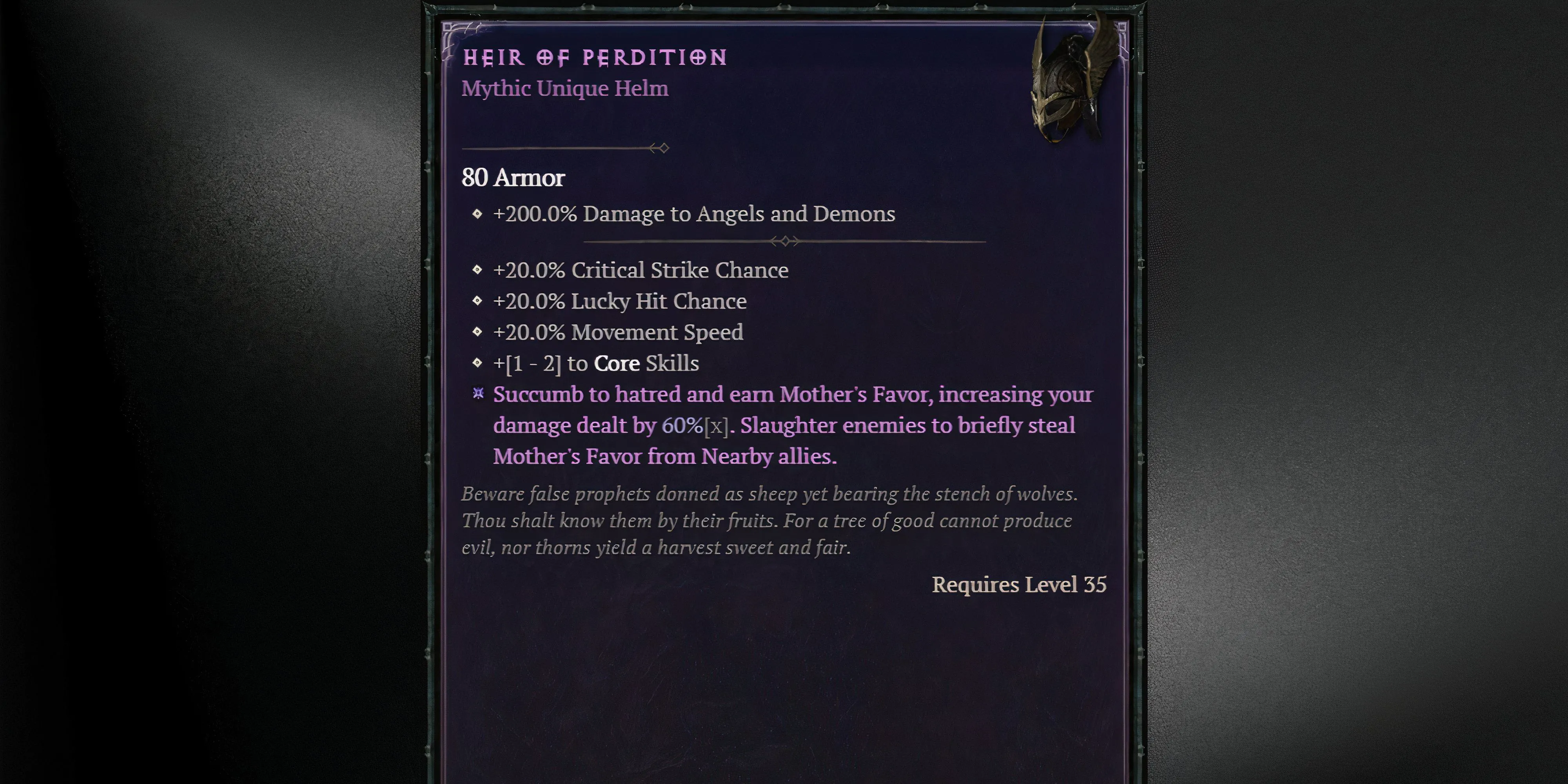 Chi tiết trang bị Mythic Heir of Perdition trong Diablo 4, một vật phẩm cực hiếm nâng tầm Werenado Druid mùa 10.