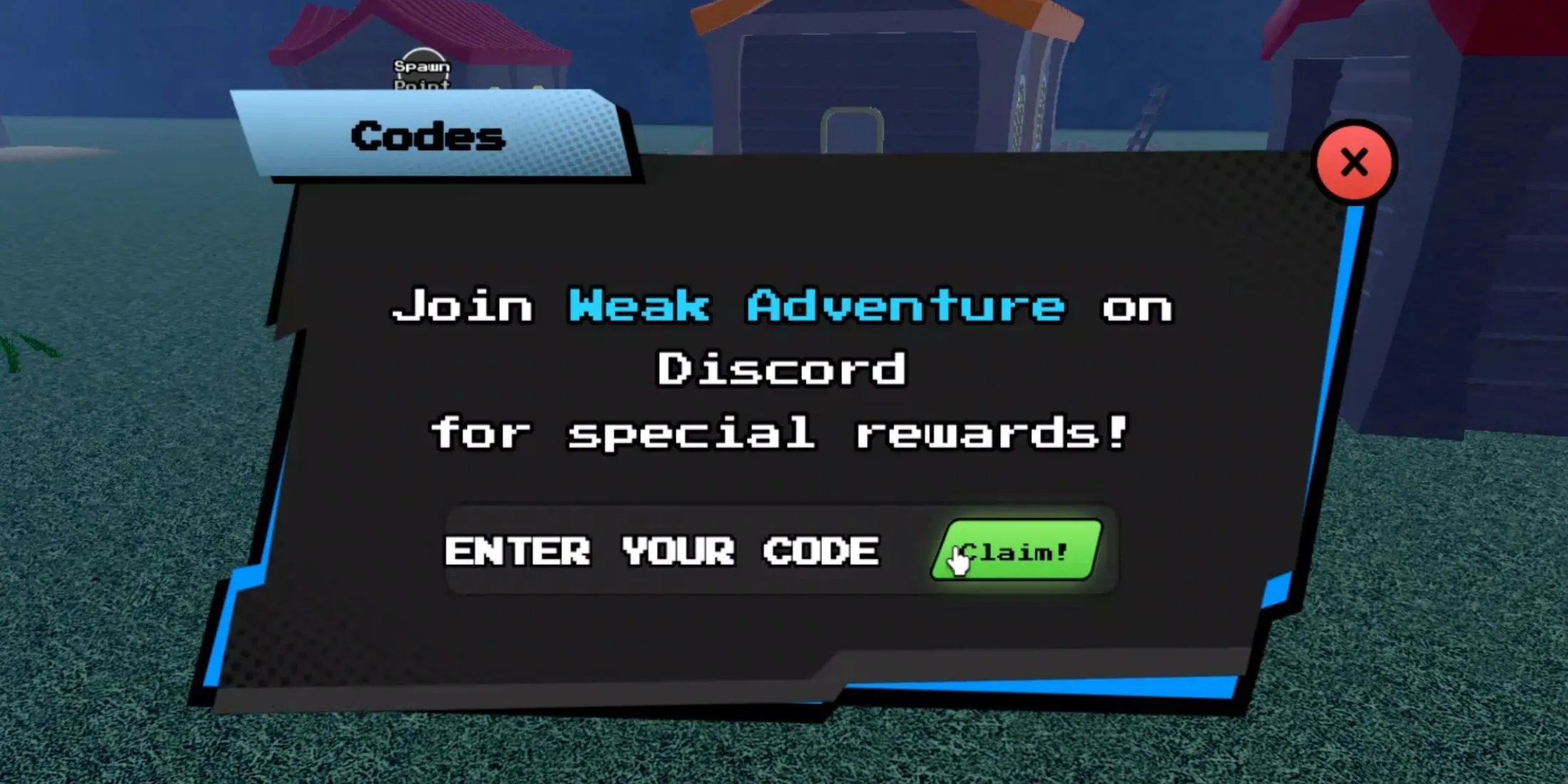 Giao diện đổi mã code trong game Aether Adventure trên Roblox