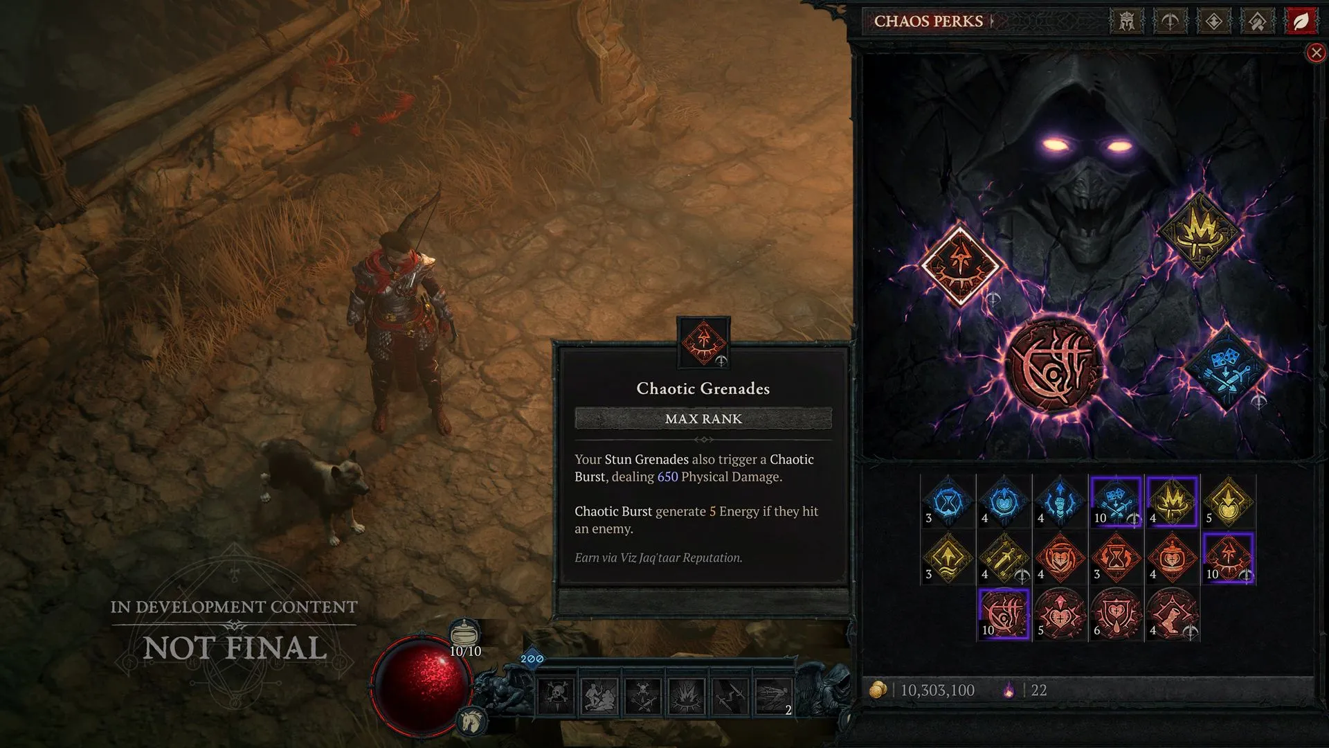 Giao diện hiển thị cơ chế Chaos Perks mới trong Diablo 4 Season 10 PTR, ảnh hưởng đến lối chơi Pháp Sư