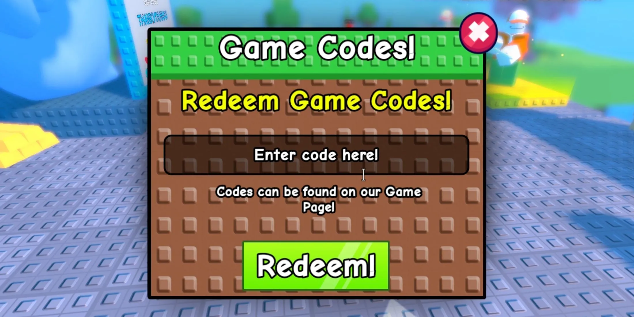 Giao diện nhập mã code trong game Stick Battles với ô trống để điền mã