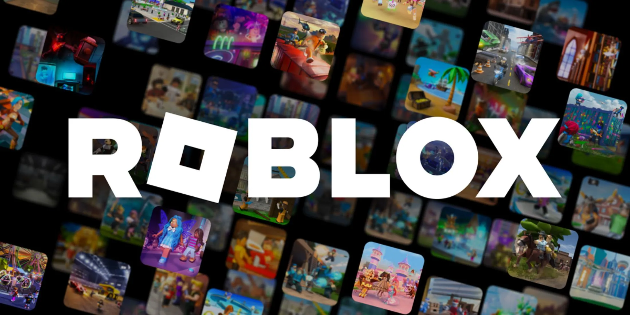Logo Roblox tổng quát với các biểu tượng nhân vật và icon