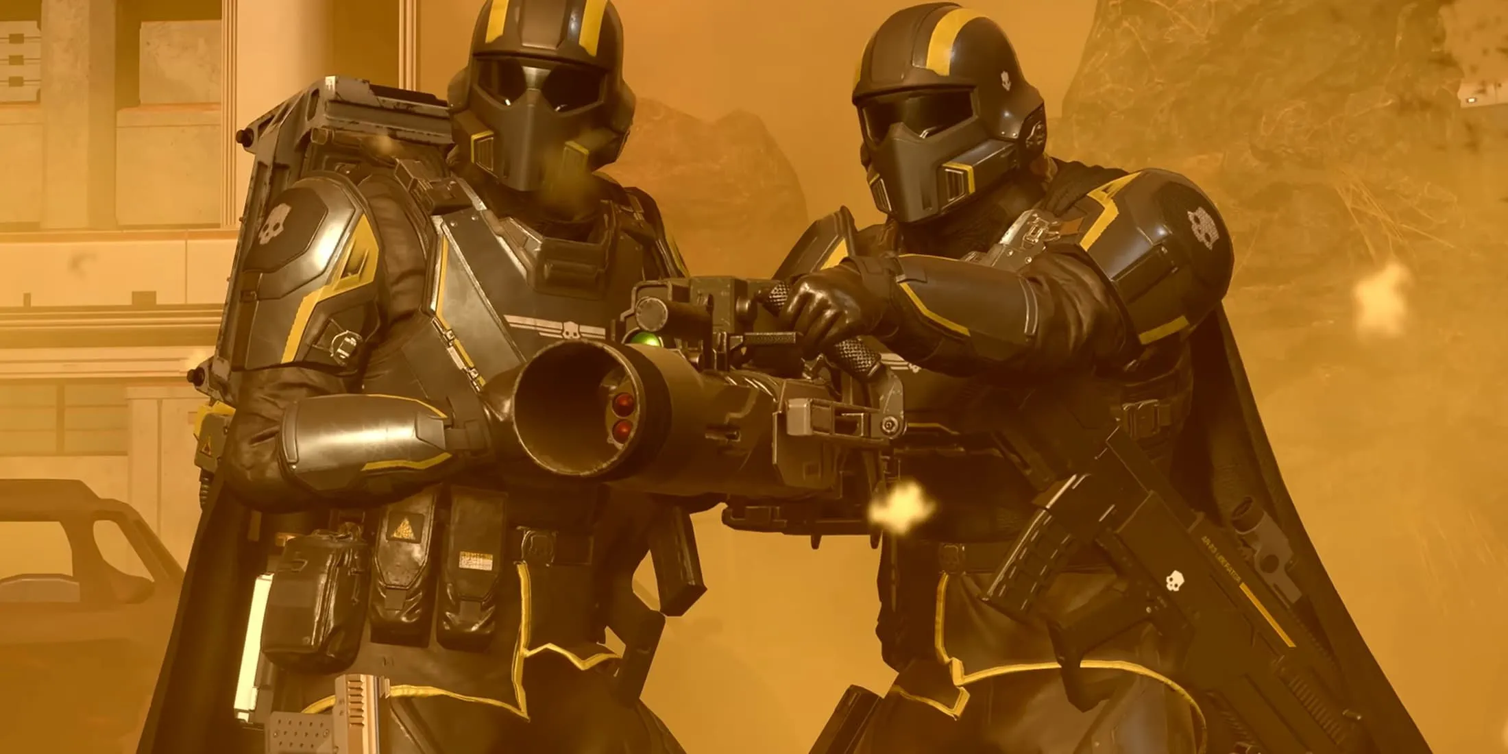 Một nhóm Helldivers 2 chiến đấu, minh họa gameplay hấp dẫn nhưng đang bị ảnh hưởng bởi lỗi hiệu suất