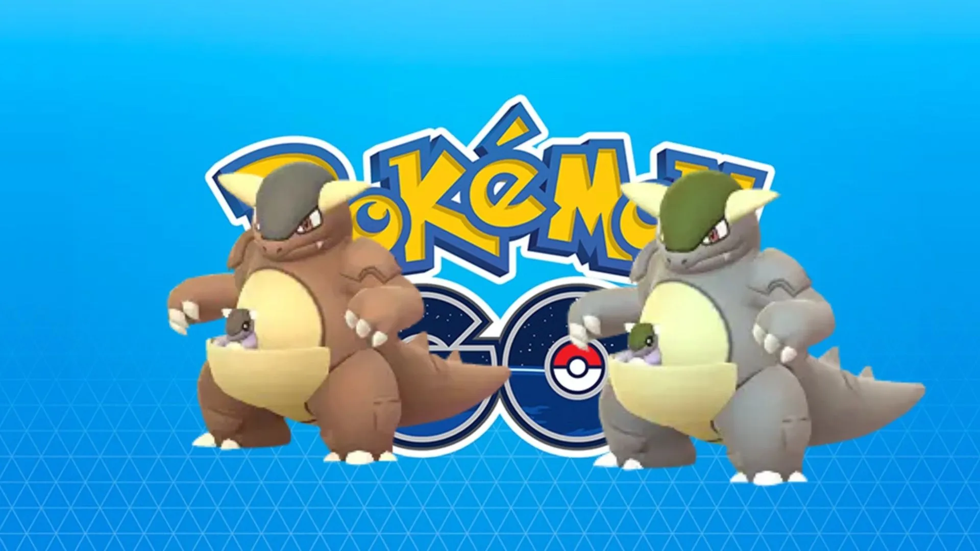So sánh Kangaskhan thường và Shiny Kangaskhan trong Pokémon GO với màu sắc khác biệt.
