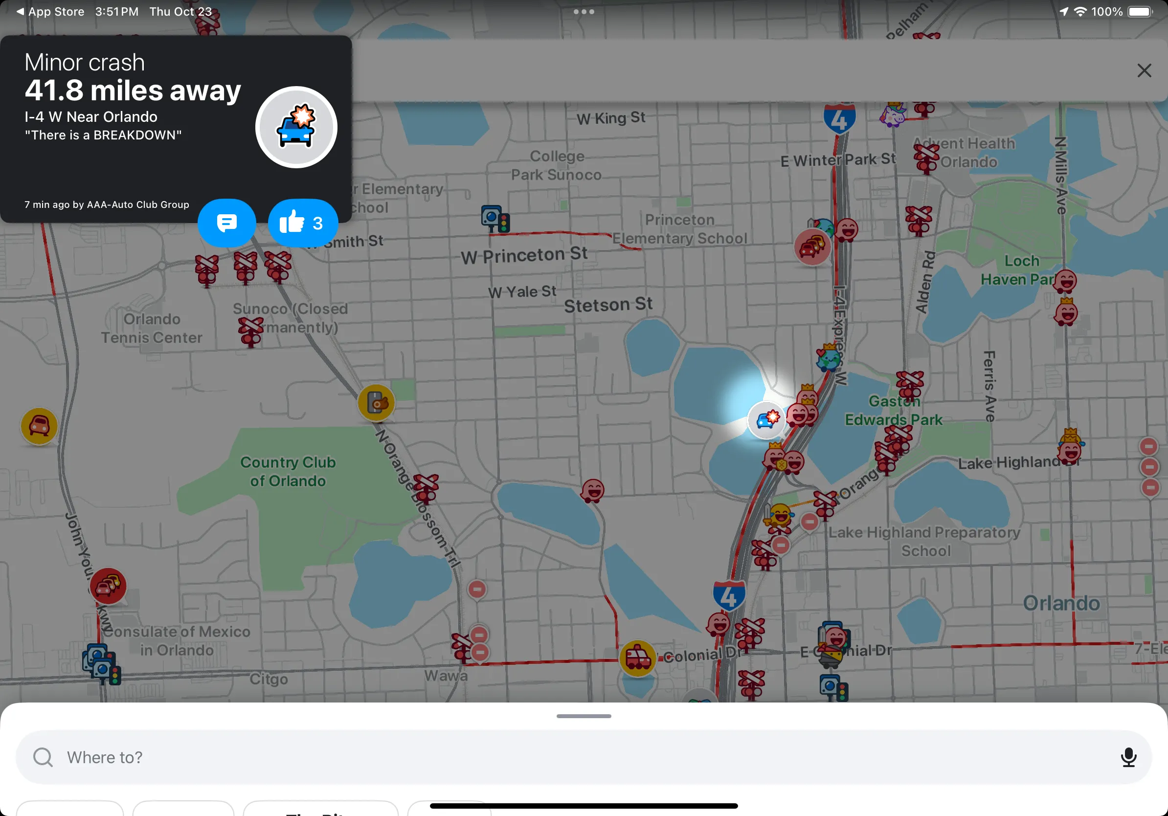 Ảnh chụp màn hình Waze hiển thị tính năng báo sự cố giao thông do cộng đồng cung cấp