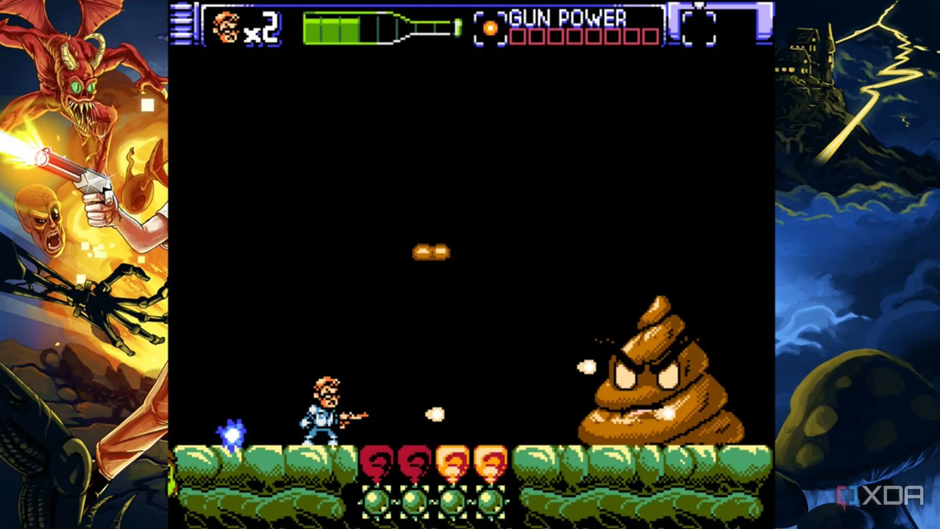 Ảnh chụp trận chiến mini-boss trong Angry Video Game Nerd 8-Bit, thể hiện thiết kế boss mang tính tham chiếu