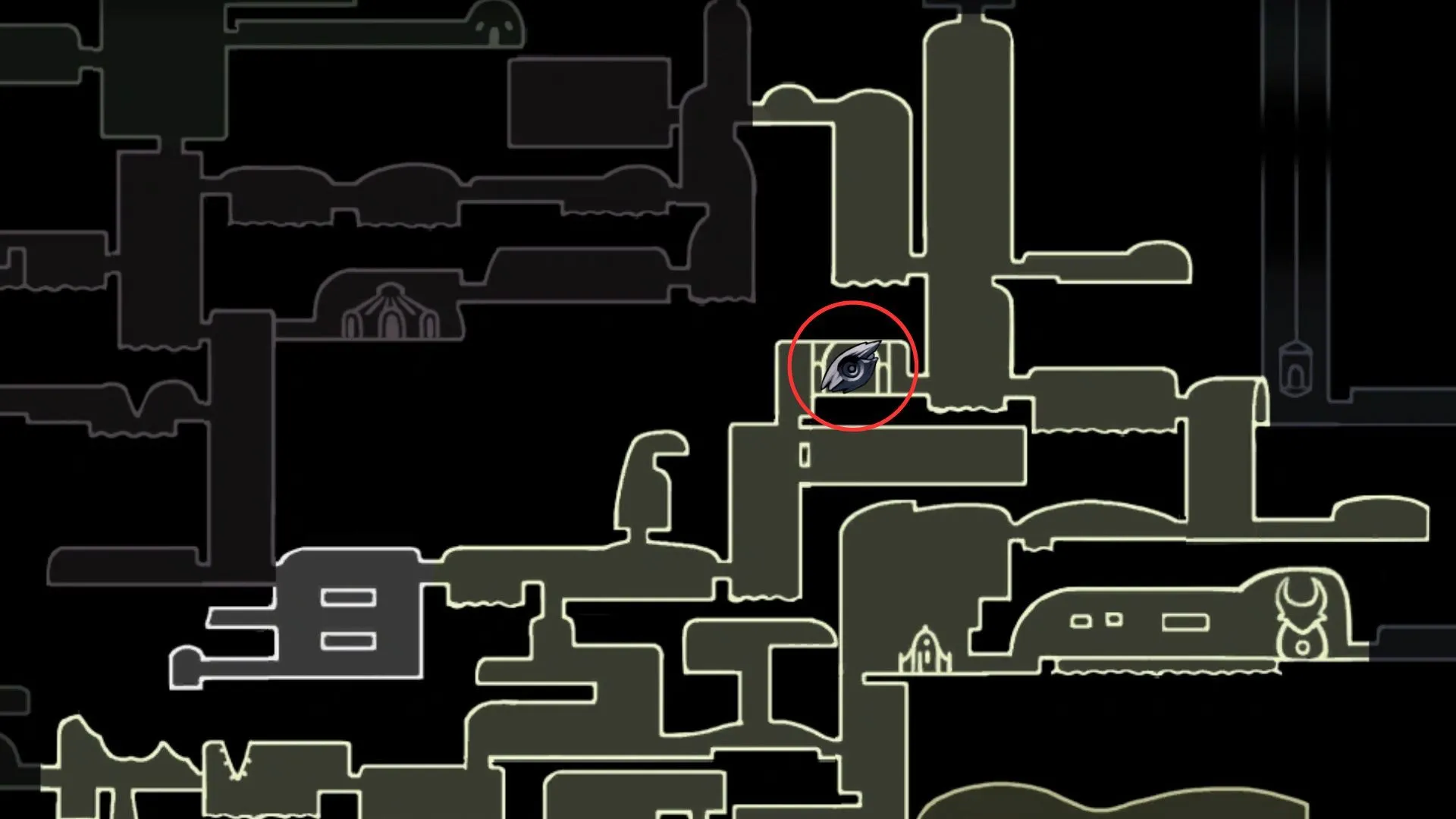 Bản đồ vị trí Charm Notch ở Fungal Wastes, chỉ rõ căn phòng có hai Shrumal Ogres