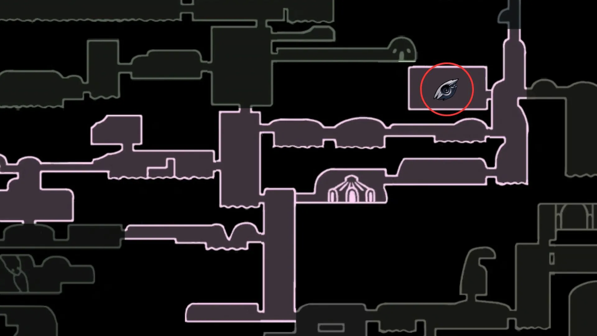 Bản đồ vị trí Charm Notch trong Fog Canyon, chỉ rõ phòng dưới Stone Sanctuary yêu cầu Isma's Tear