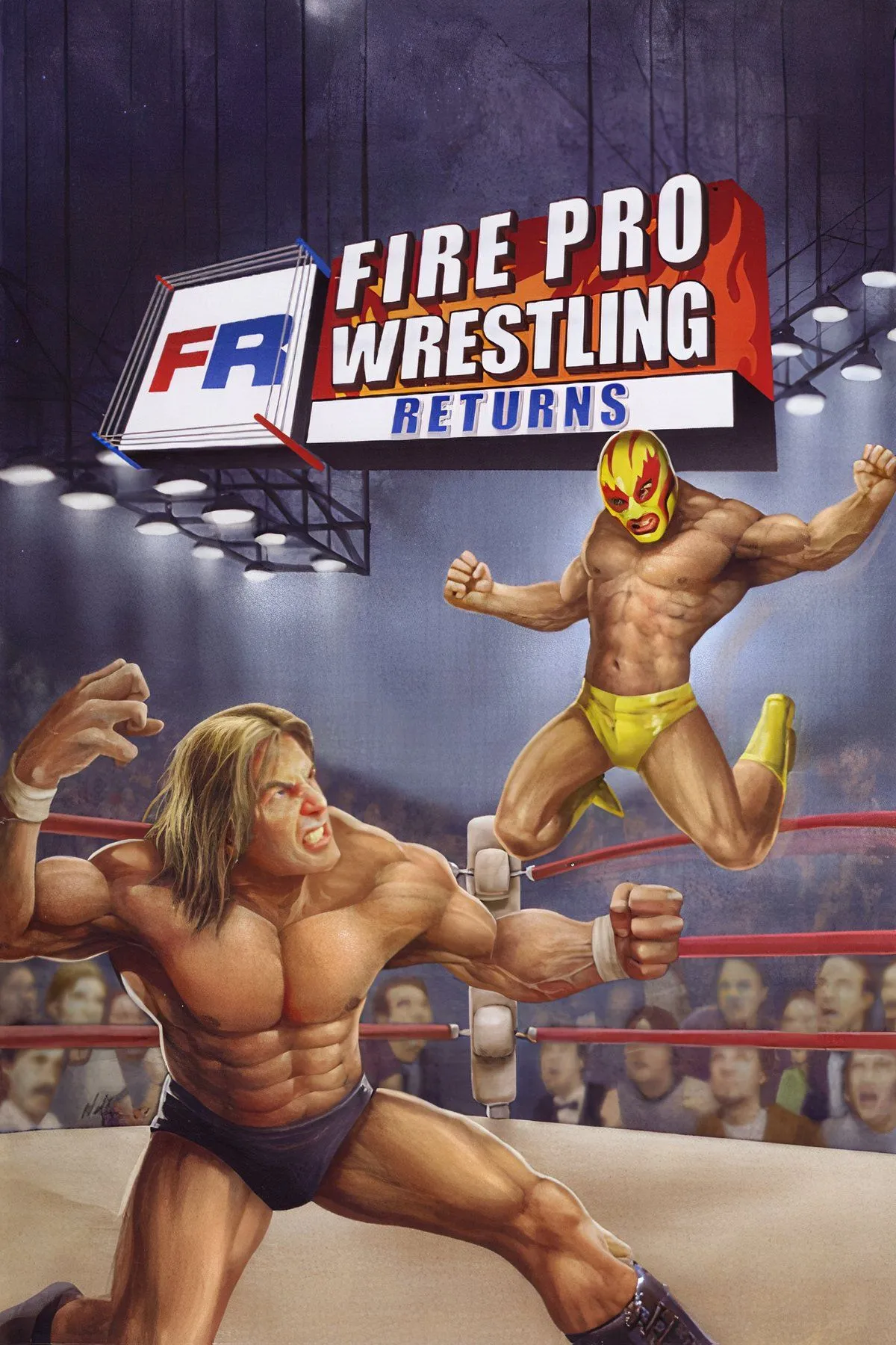 Bìa Fire Pro Wrestling Returns minh họa roster lớn trong game đấu vật kinh điển trên PS2