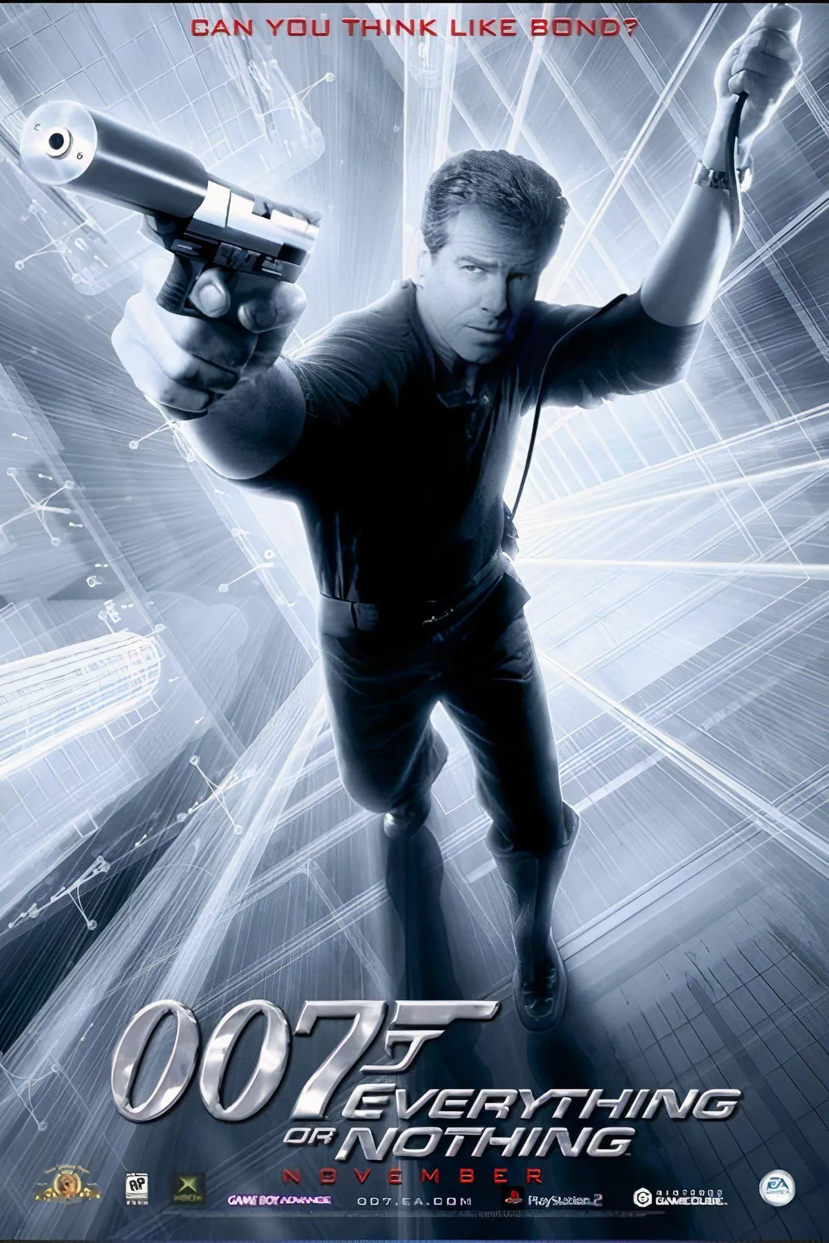 Bìa James Bond 007: Everything or Nothing thể hiện nhân vật Bond hành động và biểu tượng series