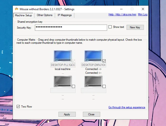 Cài đặt hai hàng màn hình trong Mouse Without Borders thể hiện bố cục màn hình kép