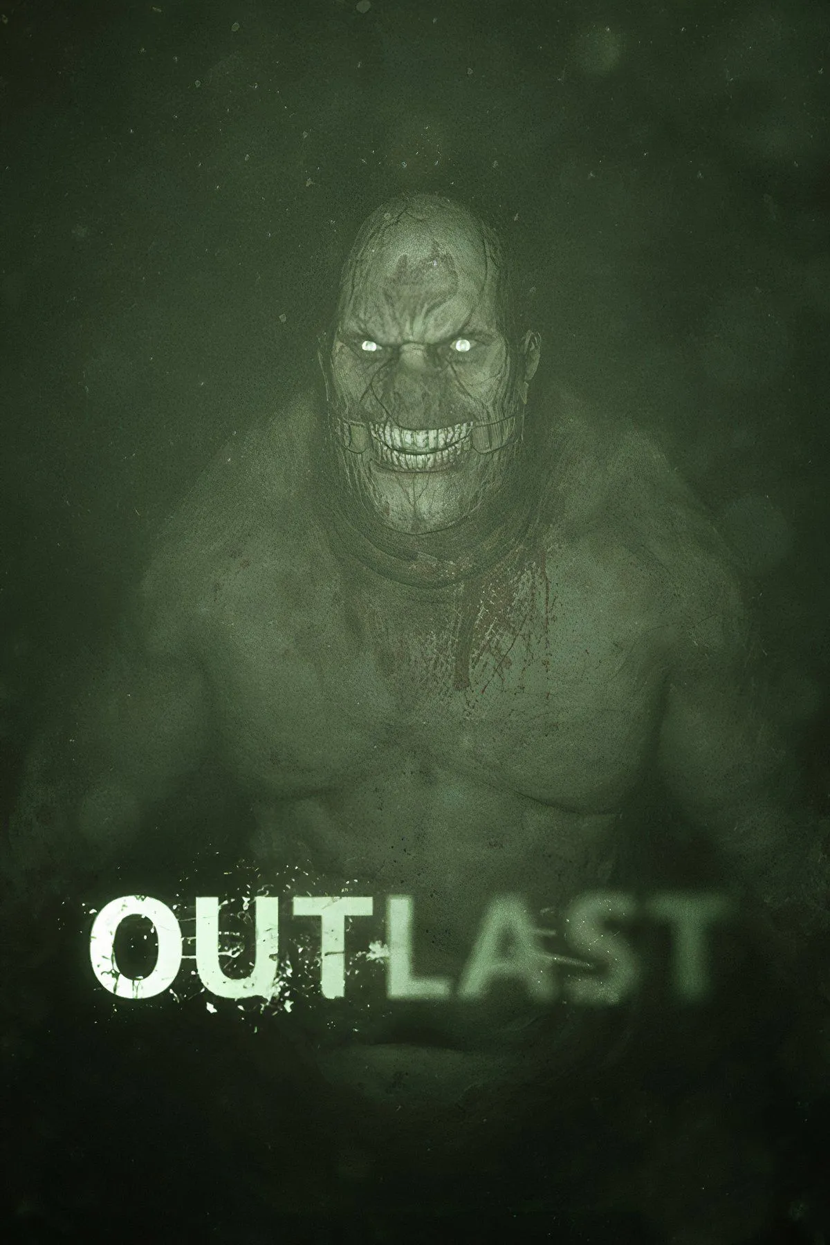 Cảnh Outlast với camera quan sát đêm và ánh xanh đáng sợ