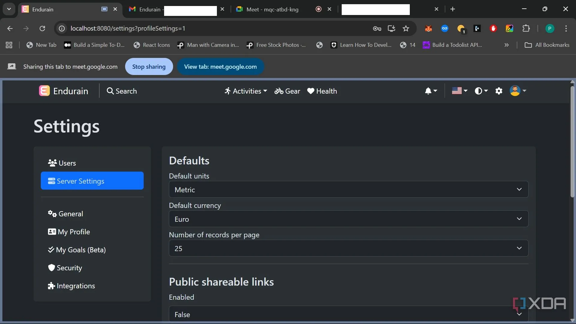 Cấu hình server Endurain và trang thiết lập container Docker