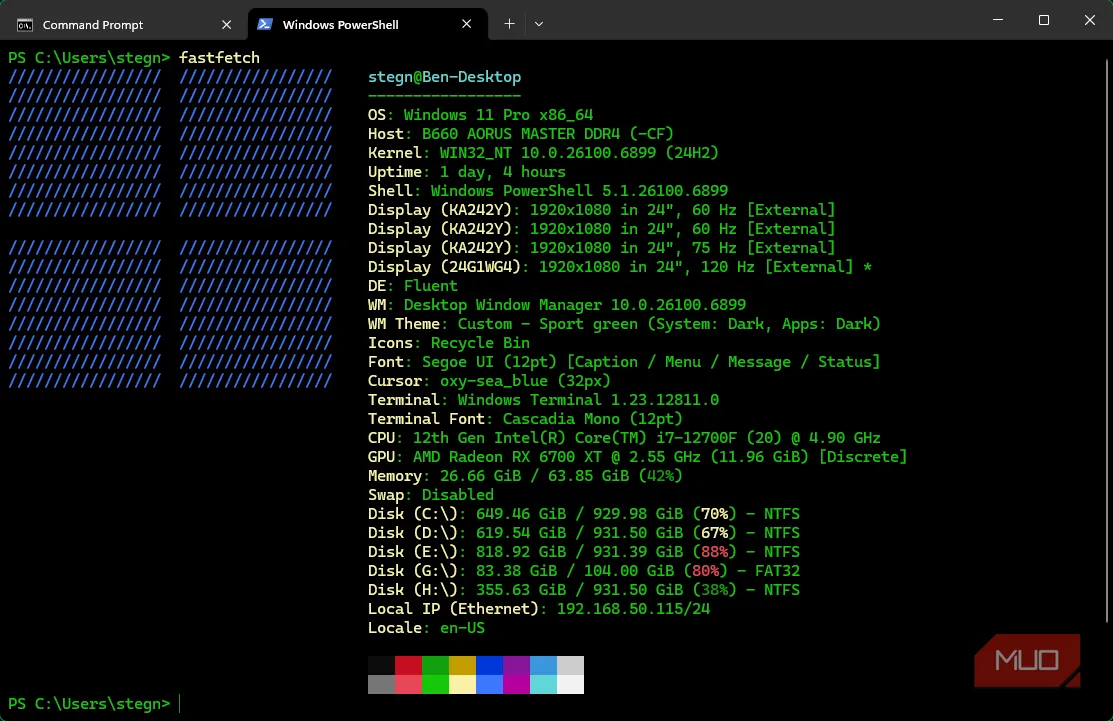 fastfetch hiển thị thông tin hệ thống có ASCII art, tiện để chia sẻ cấu hình máy chơi game trên stream/forum