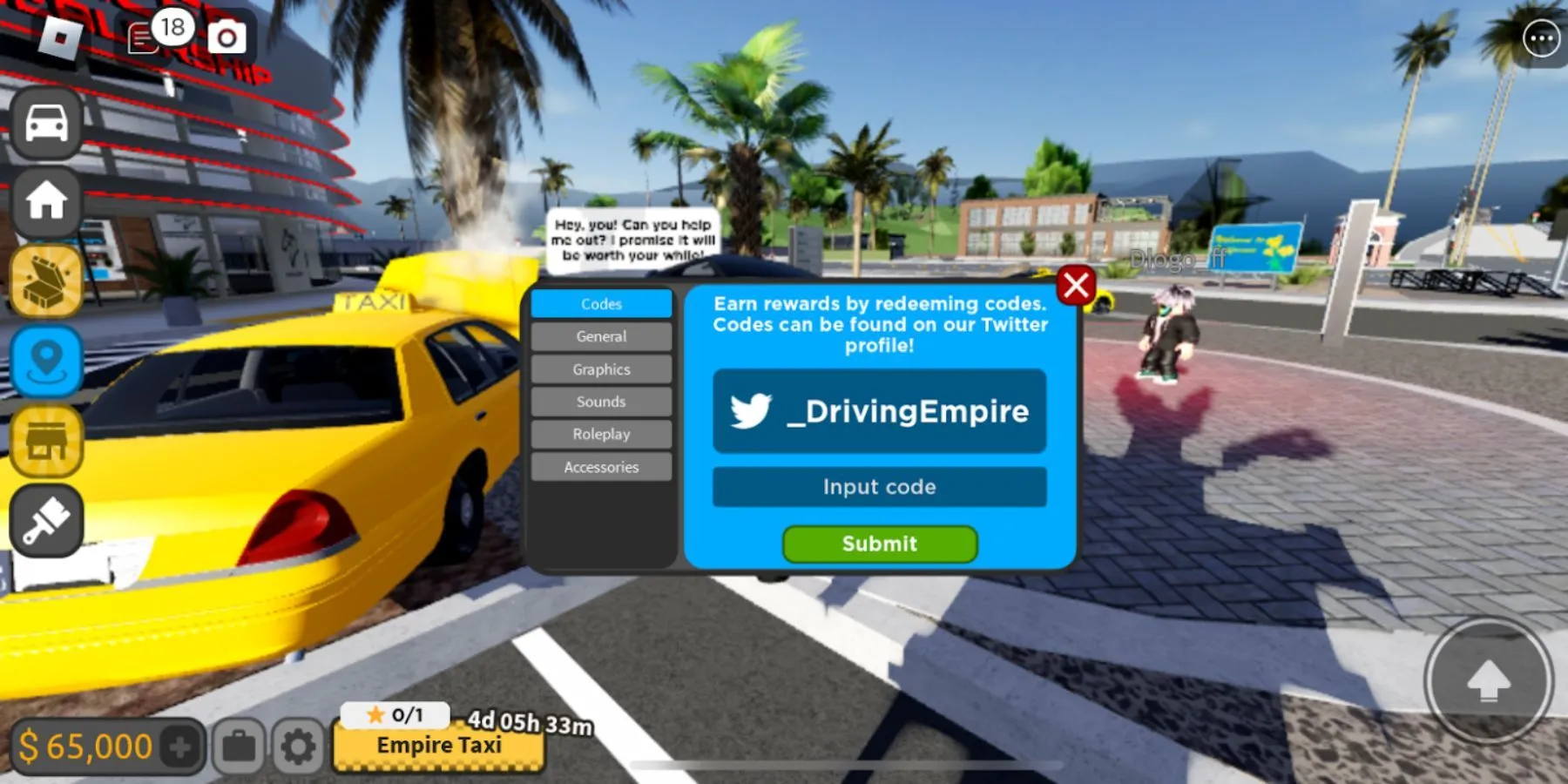 Gara và xe trong Driving Empire, minh họa phần thưởng mã code