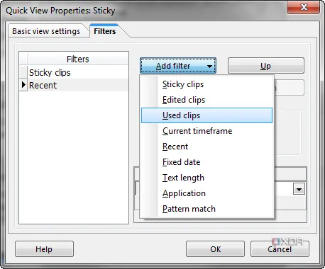 Giao diện Ethervane Echo với danh sách clip và bộ lọc, quản lý clipboard văn bản trên Windows