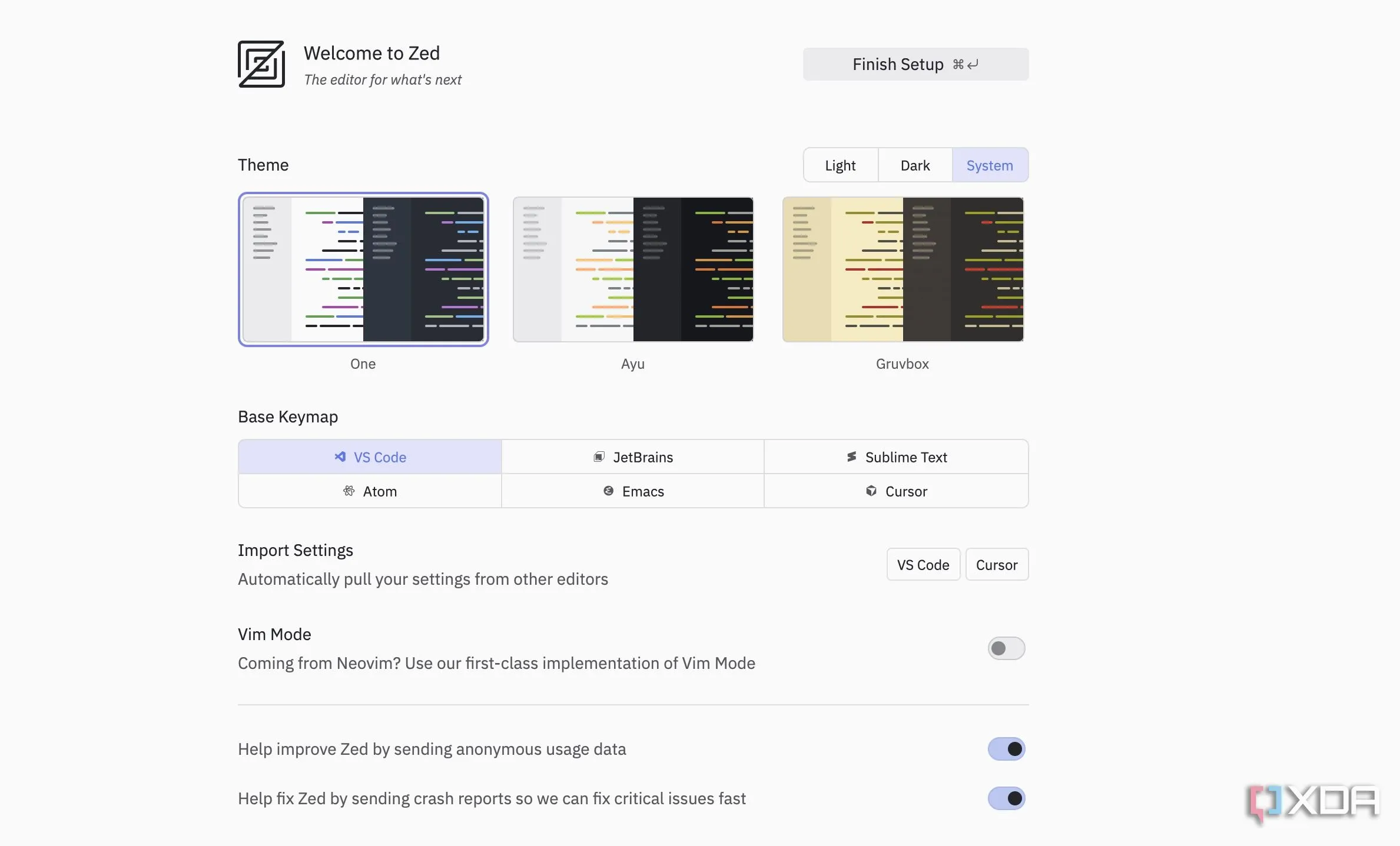 Giao diện khởi động Zed, hiển thị thiết kế tối giản và màu sắc cú pháp rõ ràng