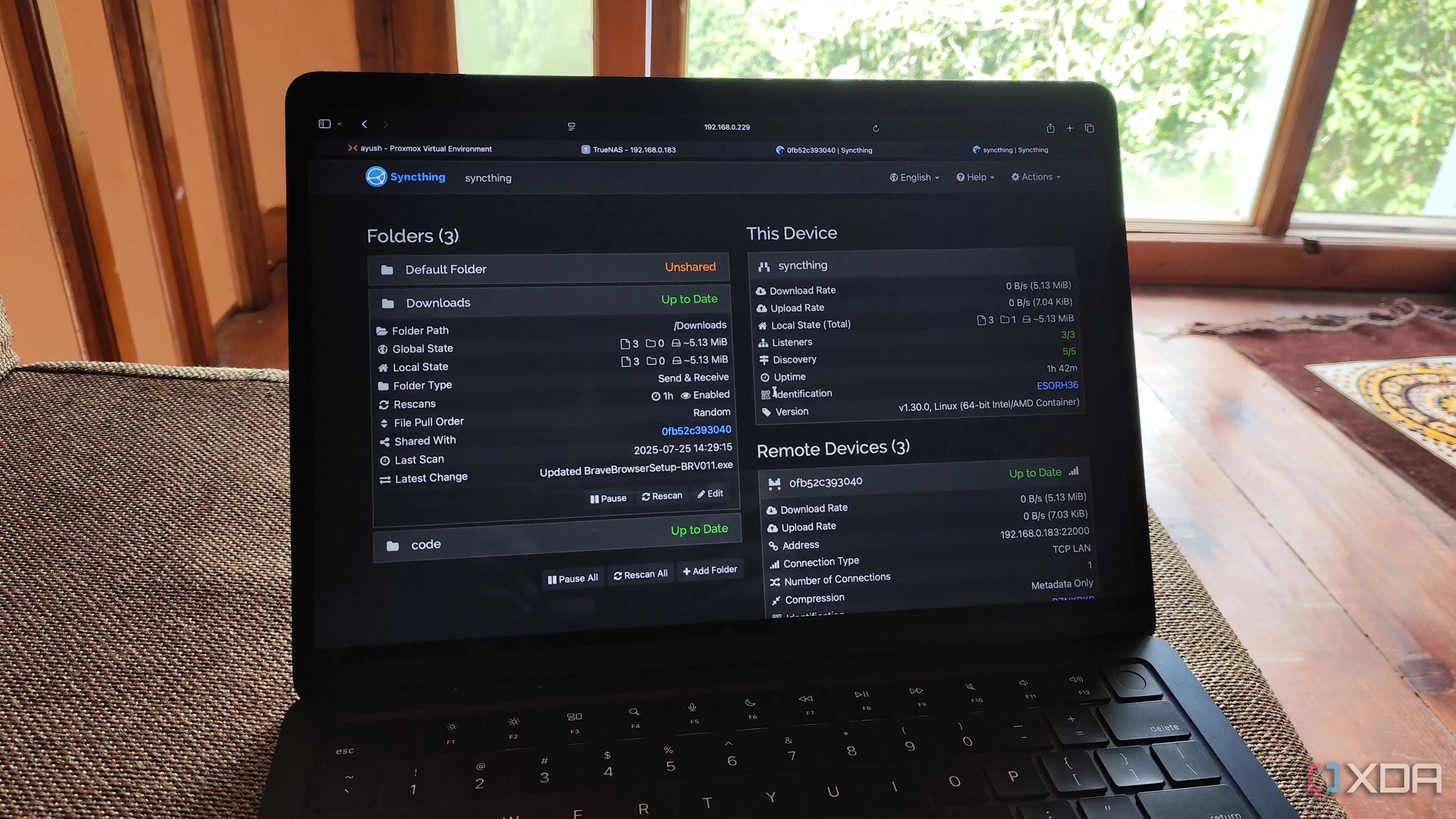 Giao diện Syncthing trên macOS, dùng để đồng bộ video và dự án giữa thiết bị
