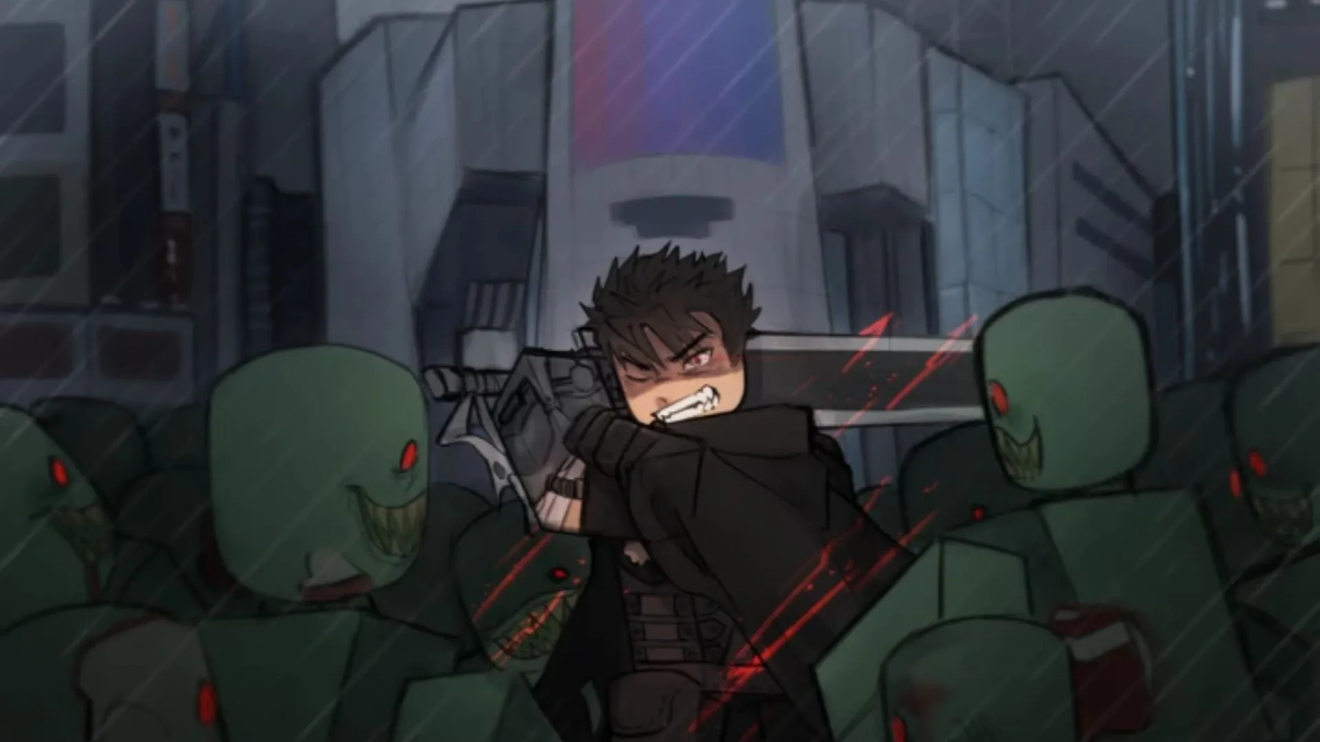 Hình ảnh nhân vật Blade X Zombies với nền hành động, biểu thị phần thưởng và tiền trong game