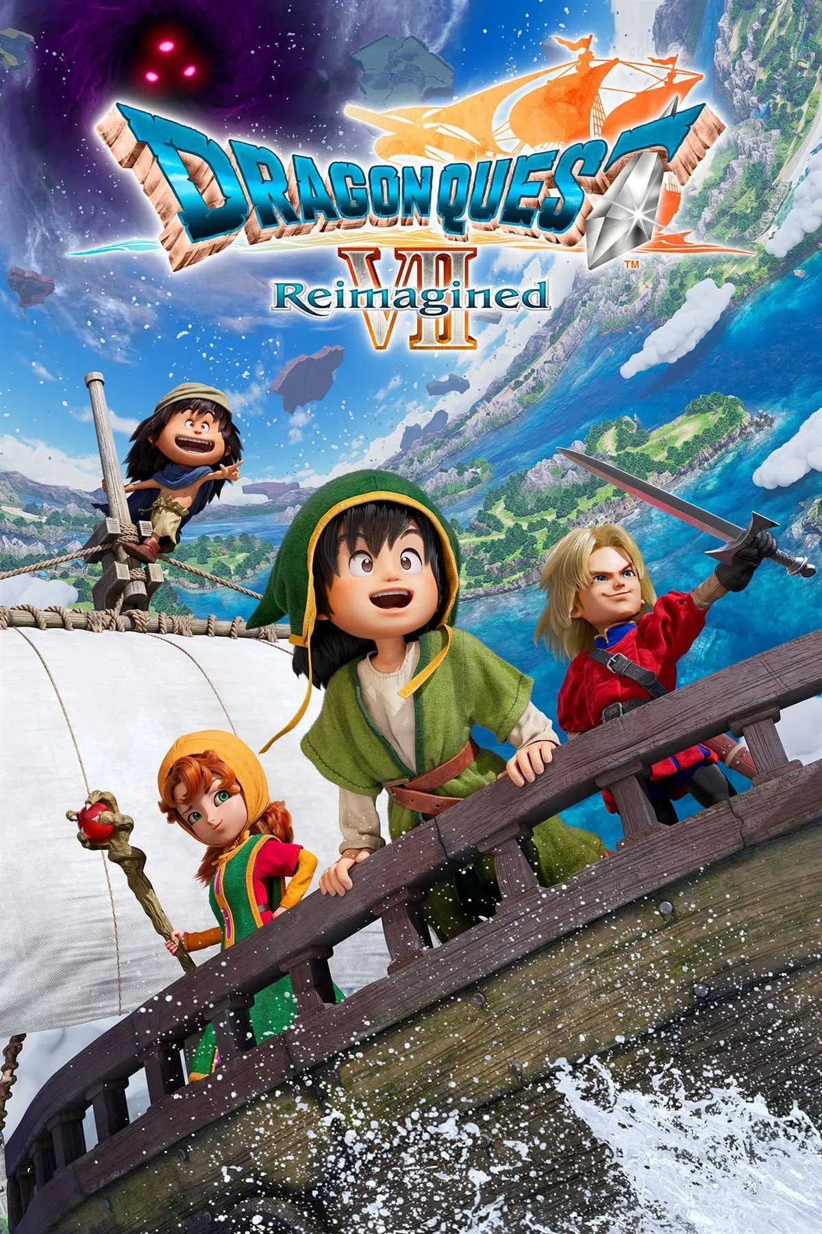 Hình artwork Dragon Quest VII Reimagined minh họa phong cách diorama và tông màu tươi sáng của game