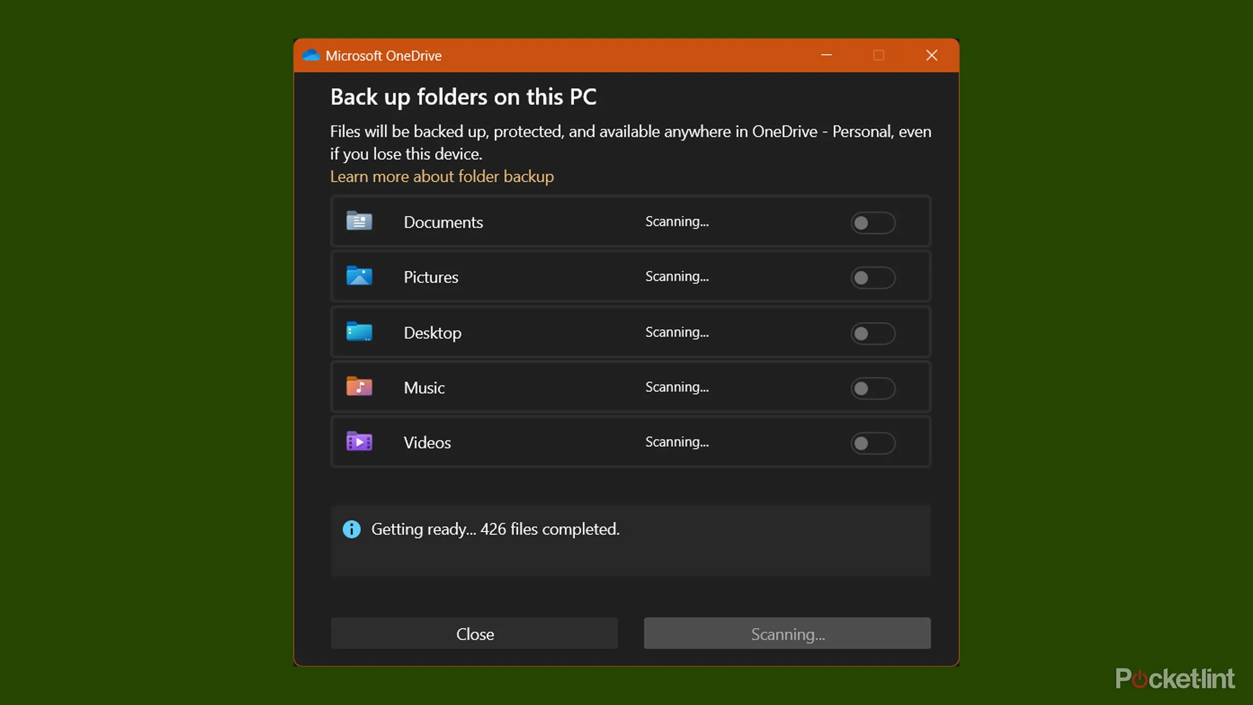 Hướng dẫn quét và chọn thư mục đồng bộ OneDrive trên Windows 11 — minh họa cho việc hệ thống khuyến nghị sao lưu tự động.