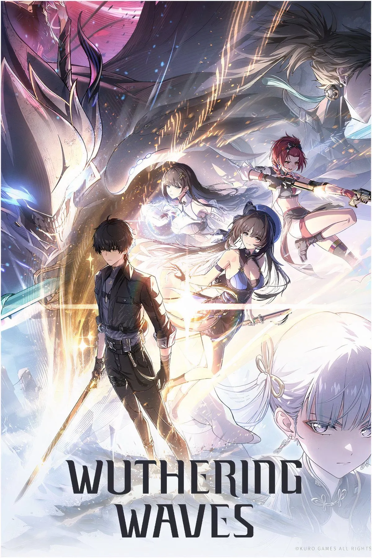 Khung cảnh anime của Wuthering Waves, nhân vật đang lướt trên địa hình rộng lớn