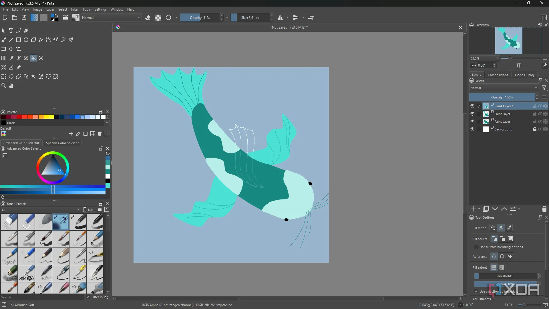 Minh họa bản vẽ cá được tạo bằng Krita — phù hợp cho concept art và sprite