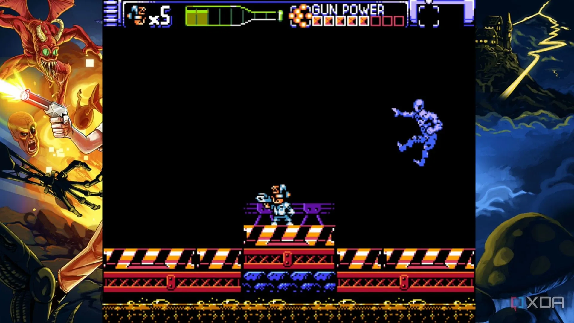 Một cảnh boss trong Angry Video Game Nerd 8-Bit, minh họa gimmick khiến người chơi phải dè chừng