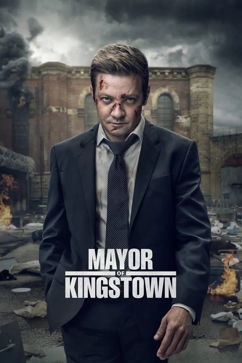 Poster 'Mayor of Kingstown' mùa 4 với tông màu u tối, biểu tượng cho kịch bản tội phạm và quyền lực ngầm