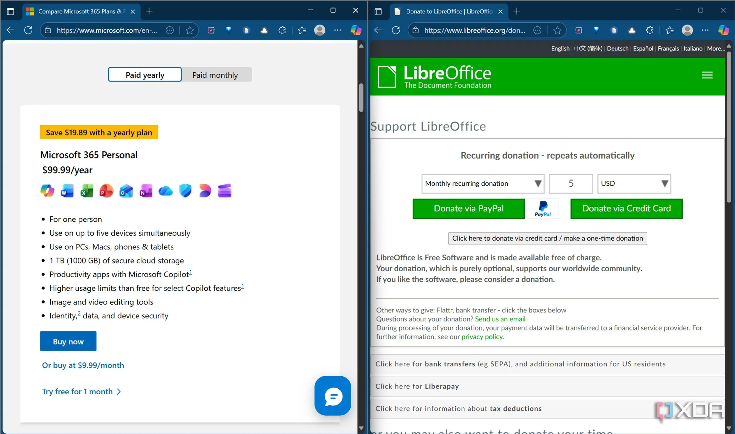 So sánh biểu đồ gói trả phí giữa Microsoft 365 và lựa chọn thay thế như LibreOffice