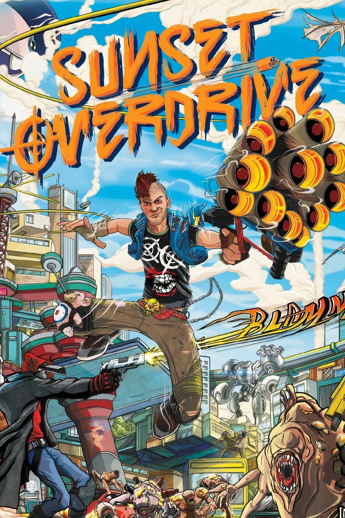 Sunset Overdrive - nhân vật bật nhảy, grind trên đường phố đầy màu sắc