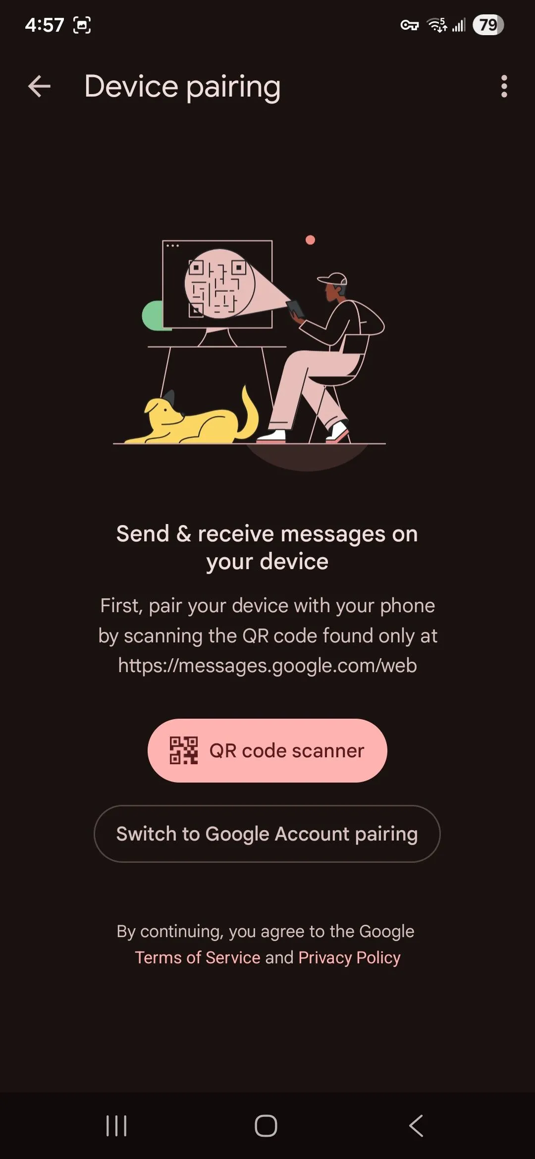 Tùy chọn quét QR trong Google Messages để ghép nối thiết bị