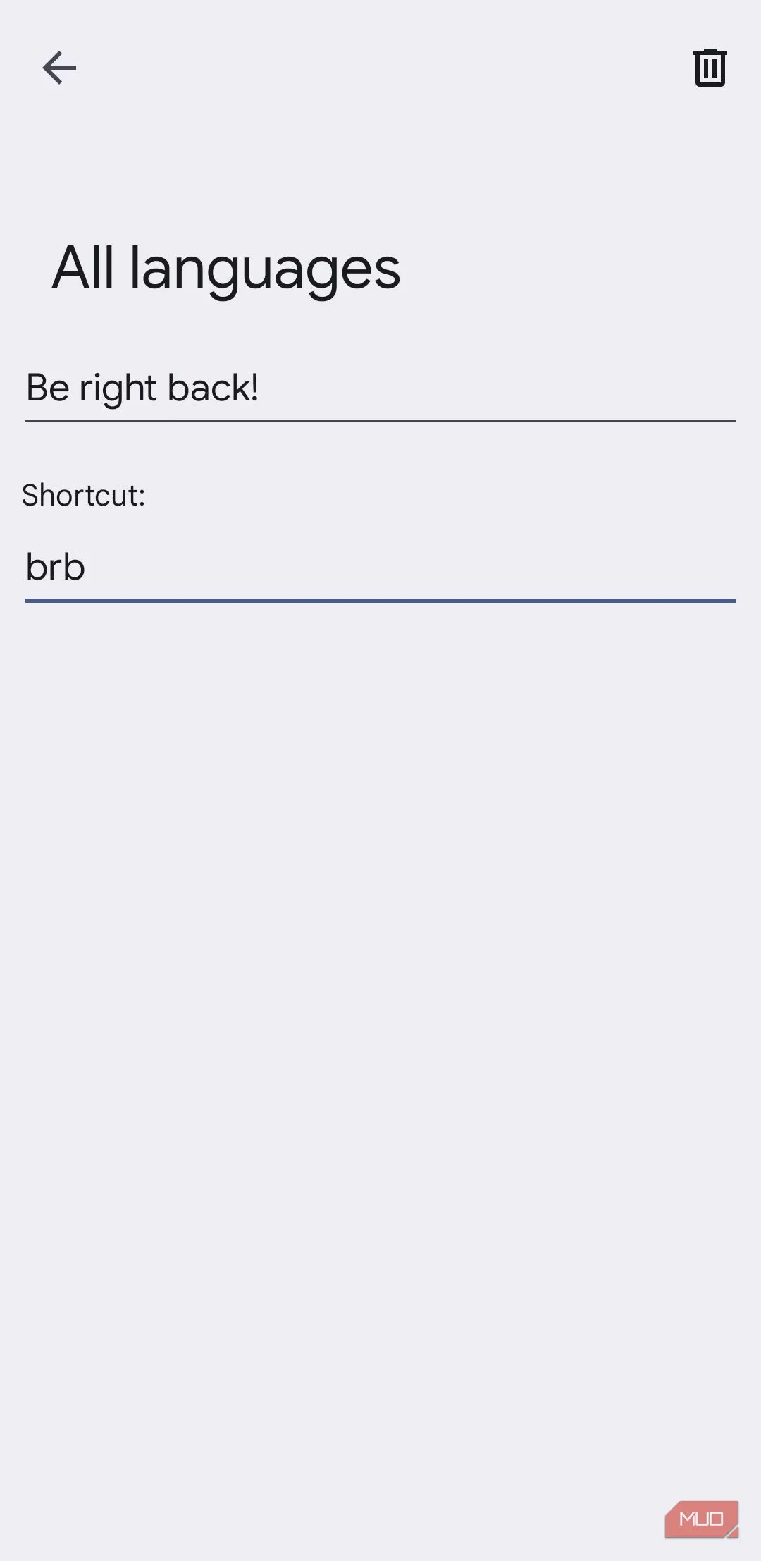 Ví dụ phím tắt văn bản trong Gboard mở rộng cụm từ nhanh