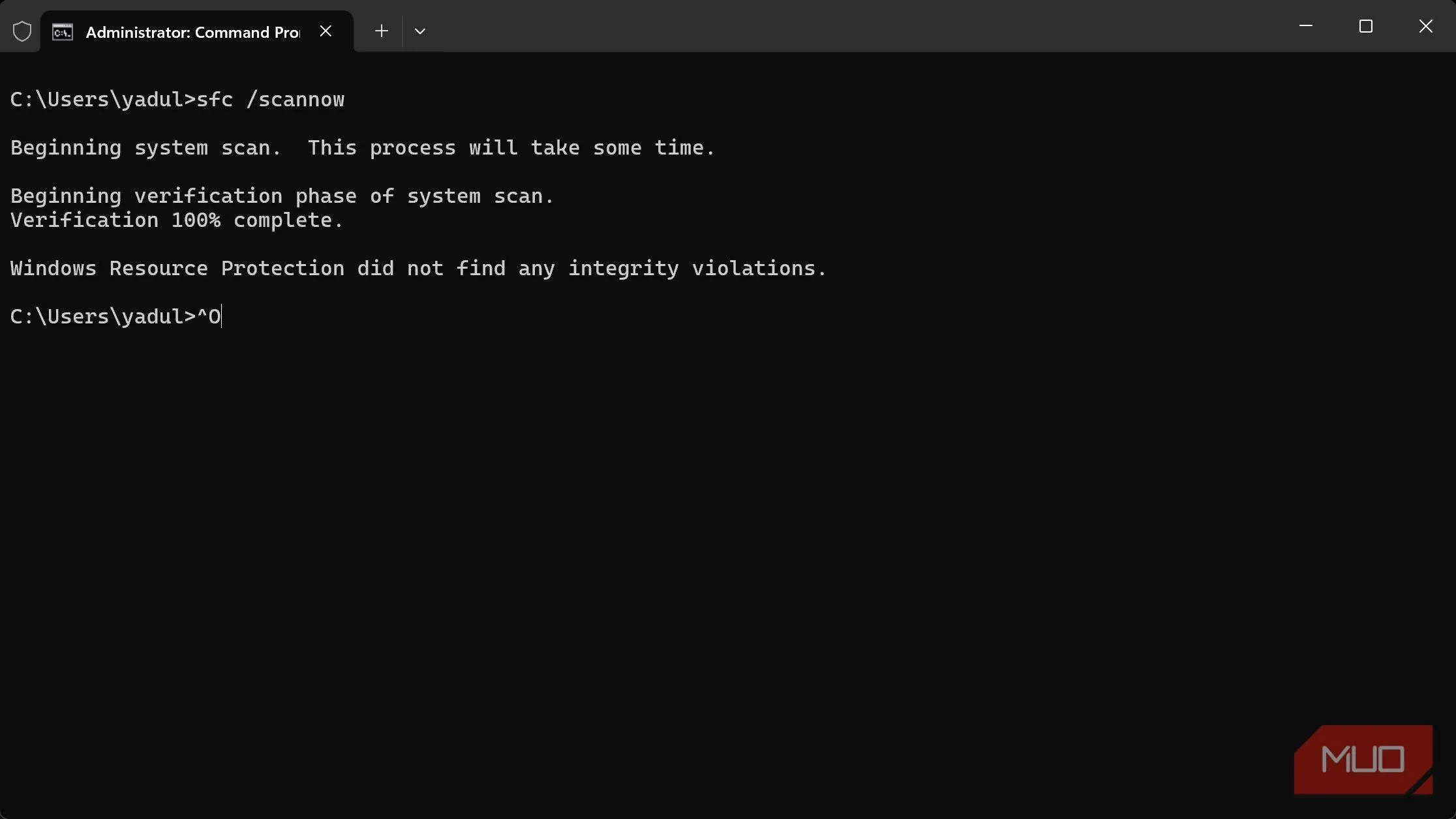 Ví dụ SFC quét hoàn tất không phát hiện lỗi — dùng khi game hay gặp crash bất thường