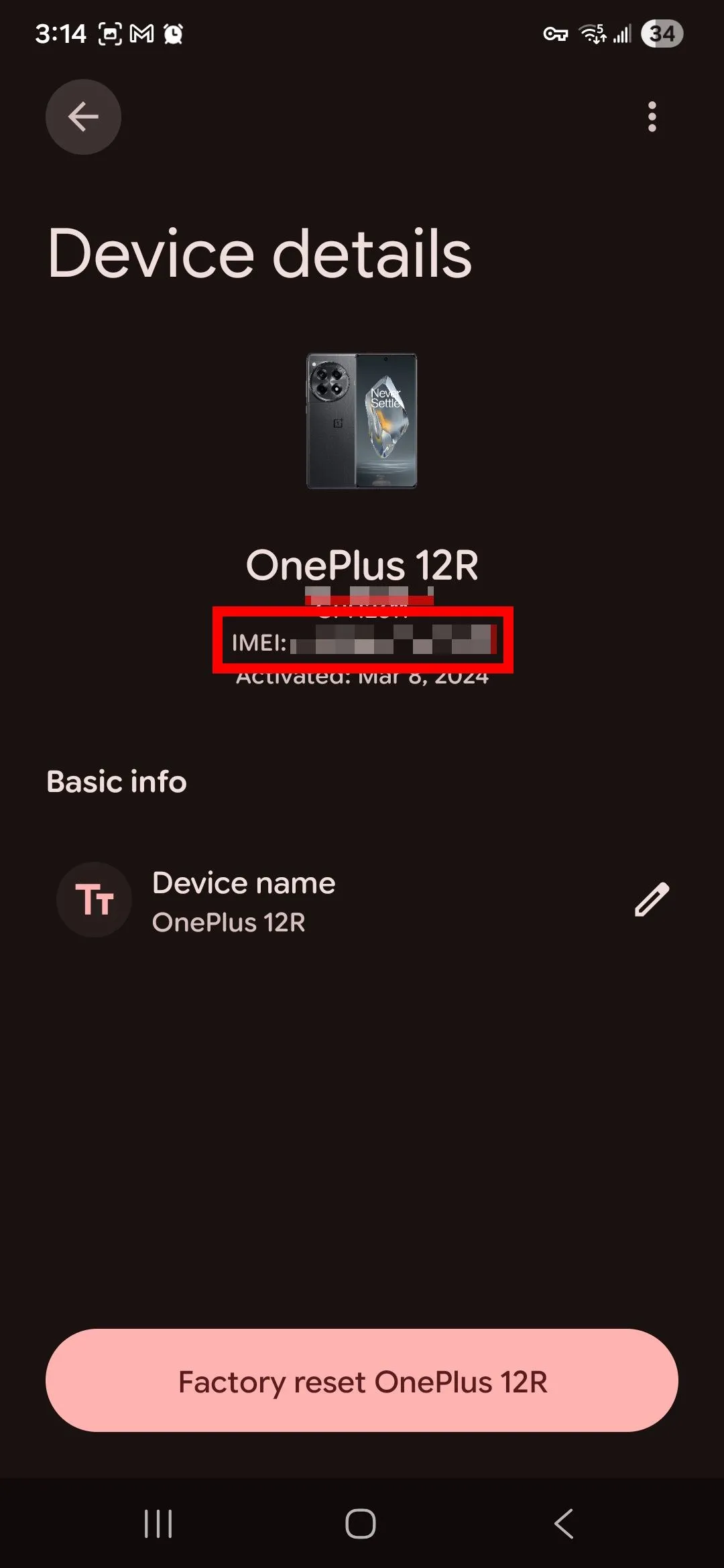 Vị trí hiển thị IMEI trong ứng dụng Google Find Hub, hỗ trợ báo mất và khoá thiết bị